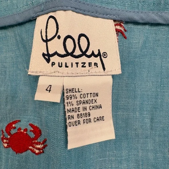 Lilly Pulitzer Vintage Blue Mini Skirt With Red Crabs Snap Closure Size 4 - Picture 5 of 6